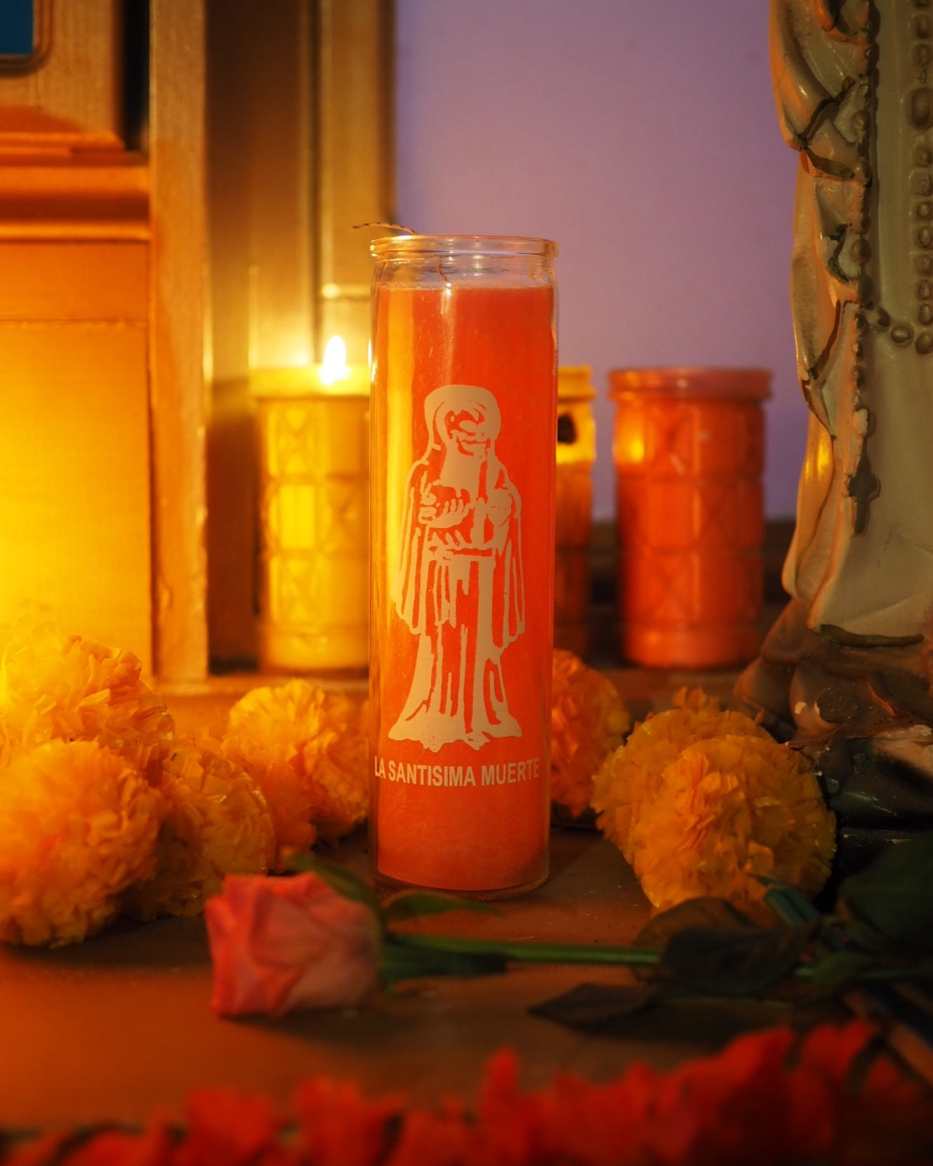 santisima muerte Ritual Prayer Candle spell UK Santa Sabina Vela 7 Day Prayer candle powerful magic luck love guidance light intuition manifestation halloween day of the dead dia de los muertos in memory memorial death doula 